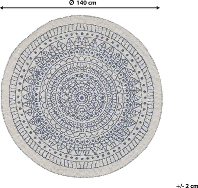 Tepih rrethor YALAK, i dyanshëm, diametër 140 cm, me lule dekorative blu