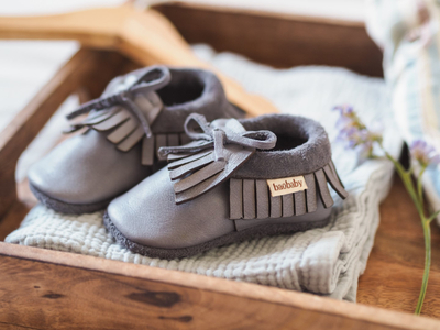 Papuçe bebe Baobaby Mokasine Grey, lëkurë, madhësia 2XS, gri