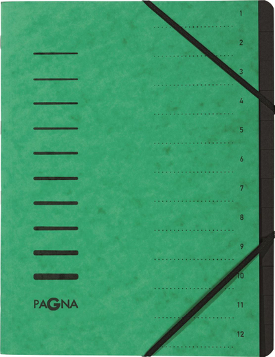 Хармоника досие Pagna, 12 прегради, нумерација 1-12, зелена