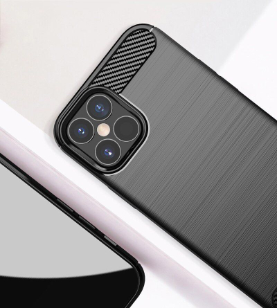 Futrollë telefoni për Apple iPhone 12 Pro Max, TPU i butë, stil karbon, e zezë