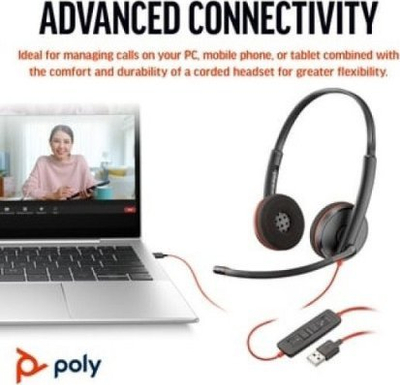 Kufje me mikrofon Poly Blackwire 3220, stereo, USB, të zeza