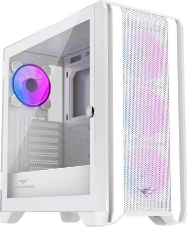Куќиште компјутер PREYON Nest Windy+, Midi Tower, USB Type C, бело со напојување PREYON Eagle Power Gold 750W