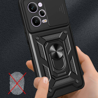 Futrollë Camshield Ring për Xiaomi Poco X5 Pro 5G, me unazë 360°, me kapak kamere, e zezë