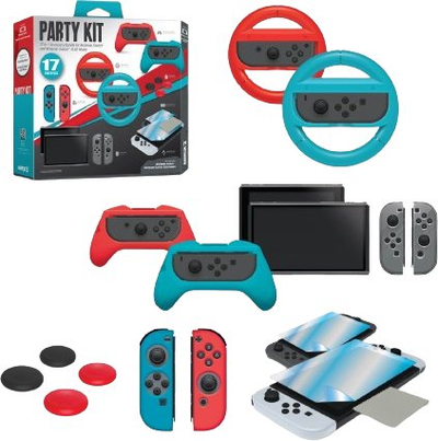 Set aksesorësh Armor3 Party Kit 17 në 1 për Nintendo Switch, silicone skins dhe timona gare, për Switch dhe Switch OLED