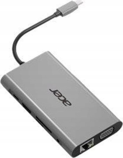 Hub multiport USB C Acer, HDMI VGA Ethernet, gri metalik