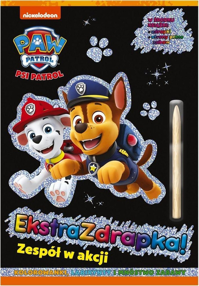 Libër Paw Patrol The Great Scratch Team in Action, kopertinë e butë, gjuhë polonisht, shumëngjyrësh