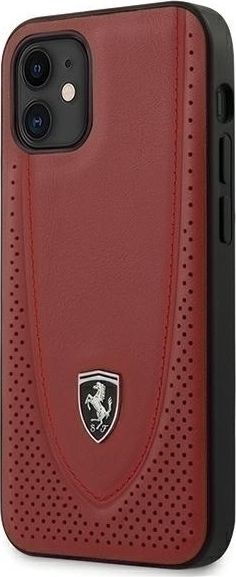 Kapak telefoni Scuderia Ferrari Off Track, për iPhone 12 mini, lëkurë origjinale, e kuqe