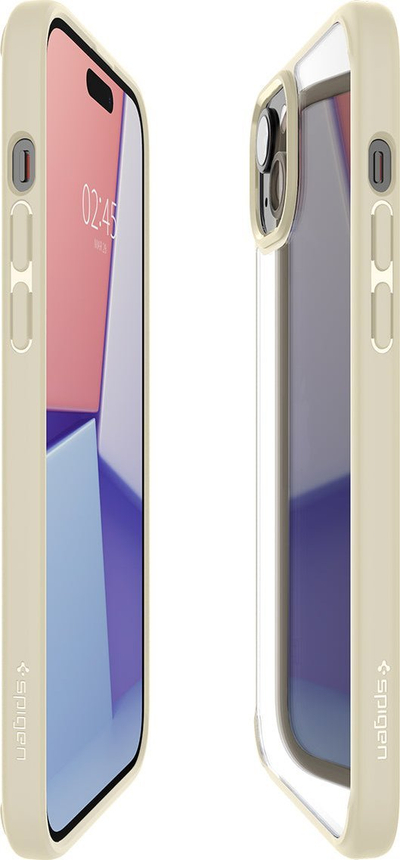 Mbrojtëse telefoni Spigen Ultra Hybrid për iPhone 15, TPU transparente, rri me karikim wireless, ngjyrë bezhë