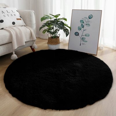 Tapet Strado Round Shaggy Rug, 120x120 cm, 3.5 cm trashësi, zi me blu