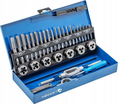 Set për prerjen e fijeve Hogert Technik HT3B582, 32 copë, kuti metalike blu