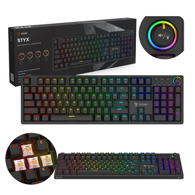 Tastierë mekanike Savio STYX, switch OUTEMU PEACH SILENT, RGB, e zezë