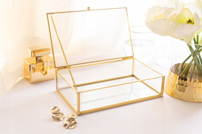 Kuti bizhuterish Altom Design Glass, xham transparent, kornizë metalike ari, e artë