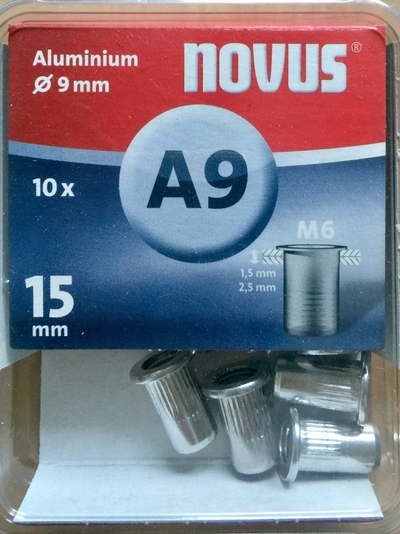 Dado rivet alumini Novus A9, M6, 15 mm, set me 10 copë