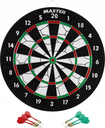 Set shigjetash MASTER Game Of Darts, tabelë 37 cm me dy anë, 6 shigjeta, shumëngjyrëshe