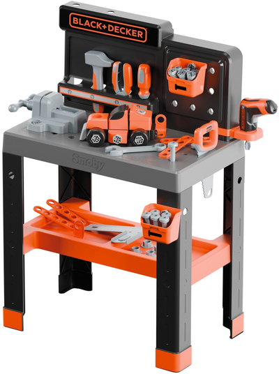 Bankë pune lodër Smoby Black and Decker Bricolo Pro, 75 aksesorë, 75 cm, portokalli e zezë