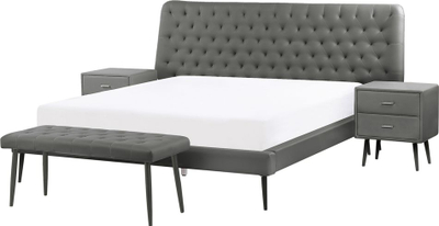 Set dhome gjumi Beliani Essonne, krevat dopio i madh 160x200 cm, lëkurë sintetike, gri