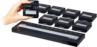 Sistem transmetimi AV Aten VS1828KIT, shpërndarës 8 porta 4K HDMI Cat6, me 8 marrës, i zi