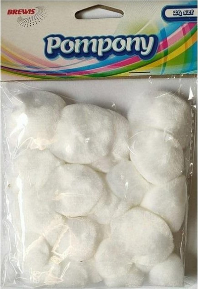 Pompone zbukuruese Brevis Fluffy, set 24 copë, të bardha