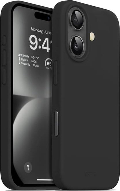 Mbrojtëse telefoni Crong Color Cover për iPhone 16, silikon Liquid, e zezë