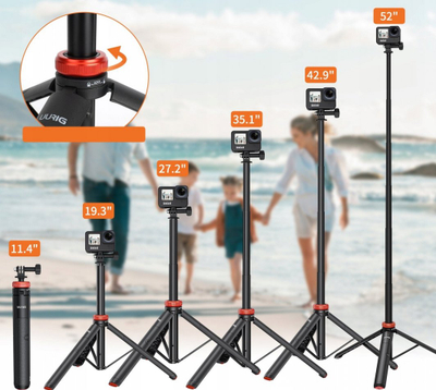 Tripod edhe selfie stick ULANZI U-TP-03, 127cm, për kamera action edhe kompakte, i zi portokalli
