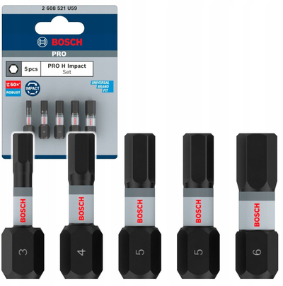 Set bitash kaçavide Bosch Pro Impact, 5 pjesë, Hex