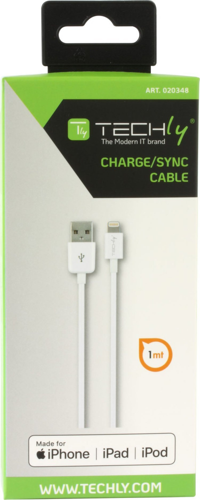 Kabllo Lightning Techly ICOC-APP-8WHTY2, 1 m, USB A, e bardhë