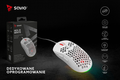 Mouse gaming Savio HEX-R, optik, me ndriçim ARGB, i bardhë