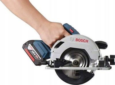 Sharrë rrethore me bateri Bosch GKS 18V-57, 18V, bateri 5.0Ah, blu me argjend
