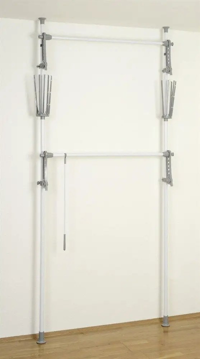 Sistem garderobe Herkules Flex, i rregullueshëm 116-190 cm, montim me tension, i bardhë