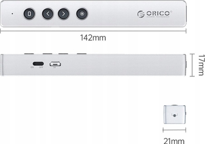 Telekomandë prezantimi ORICO Wireless Presenter, 2.4 GHz, me lazer të kuq, gri argjendtë