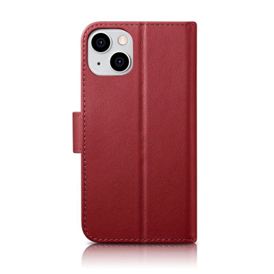 Këllëf–portofol iCarer Wallet Case 2n1 për iPhone 14 Plus, lëkurë, Anti RFID, i kuq