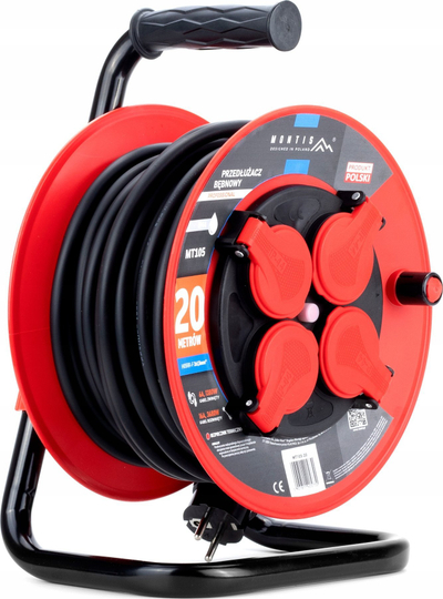 Zgjatës kablli me bobinë Montis PROFESSIONAL MT105-20, 20m, 4x prizë, i zi