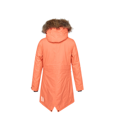 Parka për gra Huppa Vivian, 200g, me kapuç me lesh natyral, ngjyrë koral neon