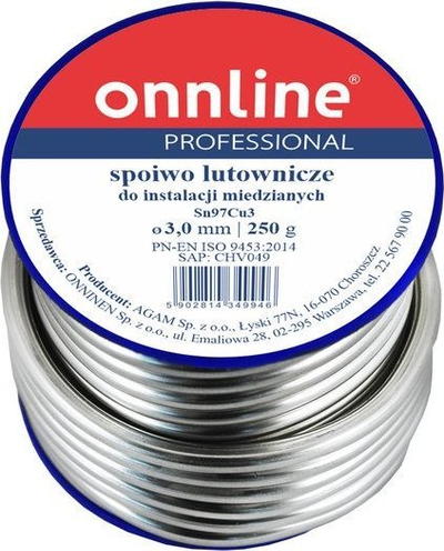 Жица за лемење ONLINE Sn97Cu3, 3.0mm, 250g, сребрена
