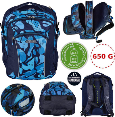 Çantë shpine shkollore Herlitz Ultimate CamoBlue, ergonomike, 650g, blu navy