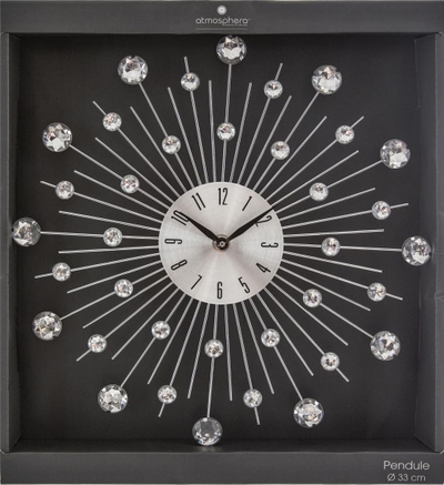 Ѕиден часовник Atmosphera Sunburst, 33 cm, метален декоративен, сребрен