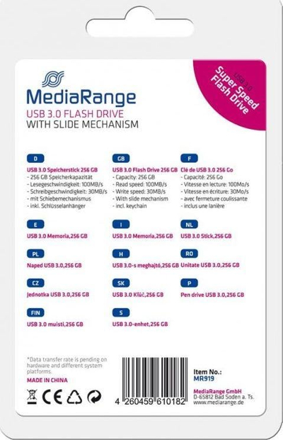 USB flash MediaRange MR919, 256GB, USB 3.2 Gen 1, e zezë