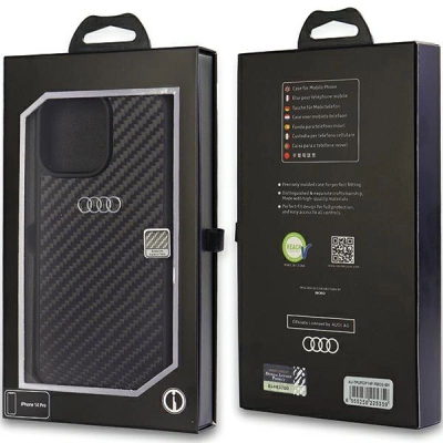 Futrollë telefoni Audi Carbon Fiber për iPhone 14 Pro 6.1", TPU i fortë, e zezë