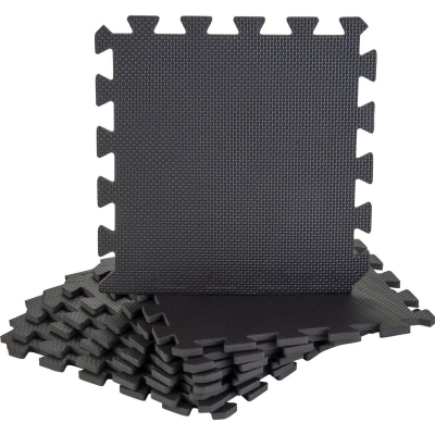 Сет подна подлога Pure2Improve Puzzle Mat, 8 делови, пластика, црна