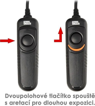 Telekomandë me kabllo Pixel RC-201 DC0, për aparat fotografik, me buton HOLD, e zezë