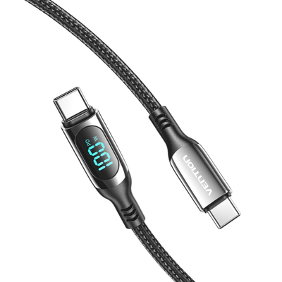 Кабел USB C Vention, 1.2 m, 5A, со LED екран, црн
