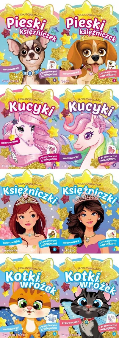 Liber ngjyrosje Aksjomat Brocade Magic Fairy Cats Cinnamon, me ngjitëse me shkëlqim, për kalamaj, shumëngjyrësh