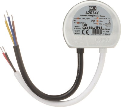 Furnizues LED MW Power A2024Y, 20W, 24V DC, IP67, i argjendtë
