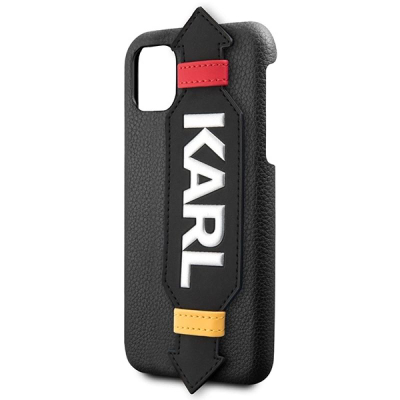 Futrollë Karl Lagerfeld me rrip për iPhone 11 Pro, lëkurë artificiale, e zezë