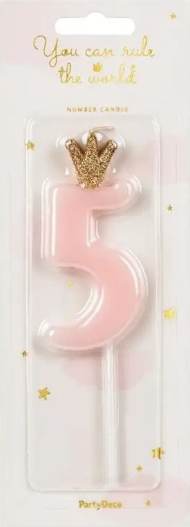 Kandela ditëlindjeje Birthday Candle, numri 5, 9.5cm, rozë pastel