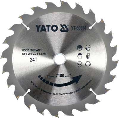 Disk sharre rrethore YATO, 190mm, 24 dhëmbë, vrimë 20mm