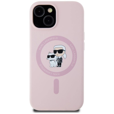 Футрола за телефон Karl Lagerfeld Liquid Silicone Karl And Choupette MagSafe, за iPhone 15, розова