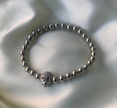 Byzylyk Dar Silver Skull Hematite, zirkon, i argjendtë