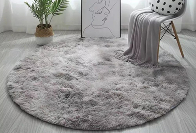 Qilim Round Shaggy Ombre Plush Soft Rug 100, i rrumbullakët, fije të gjata, gri ombre