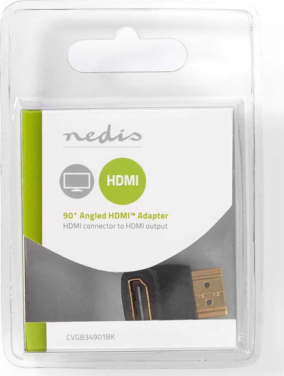 Adapter HDMI Nedis, kënd 90°, konektorë të veshur me ar, i zi